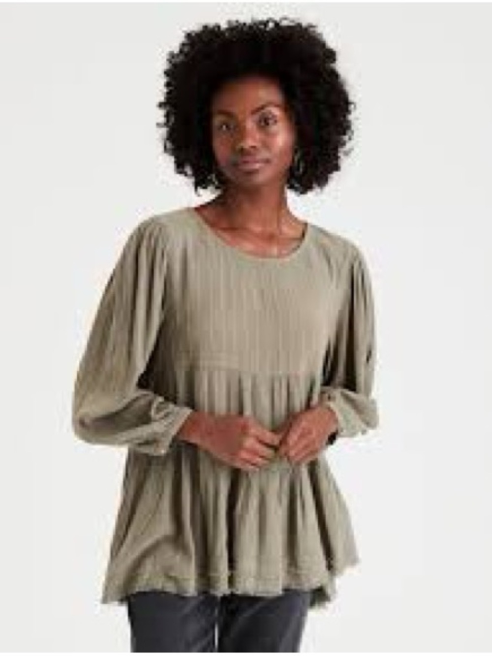 American Eagle Outfitters Olive Green Long Sleeve Peasant Top
